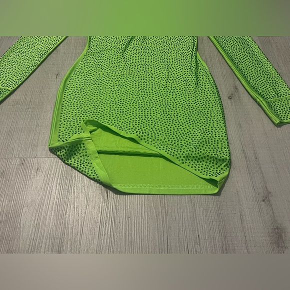 Lime Green Neon off Shoulder Rhinestone Dress 🥳 - Picture 8 of 11